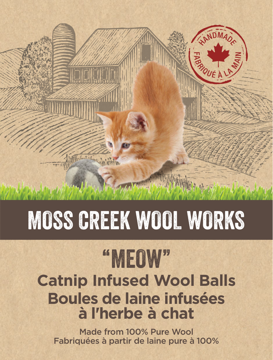 Moss Creek "Meow" Catnip Infused Wool Balls - Set of 2 in a cotton pouch