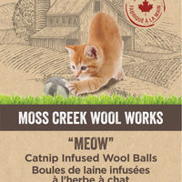 Moss Creek "Meow" Catnip Infused Wool Balls - Set of 2 in a cotton pouch